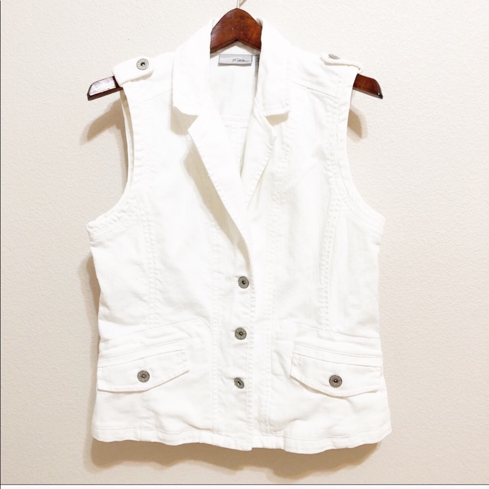 Chico’s Platinum White Denim Vest | 0